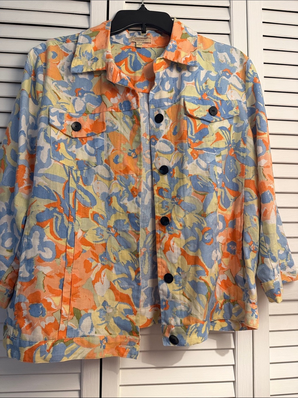 Choices Floral Print Jean Jacket in Orange, Blue & Yellow